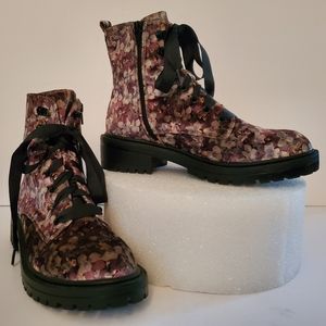 Floral, velvet, combat boots